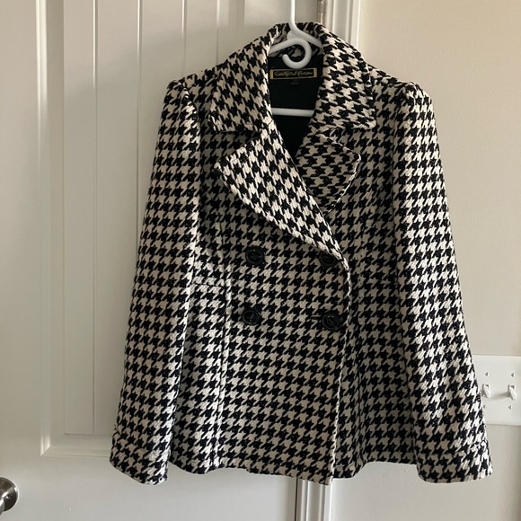 South Pole Black and White Houndstooth Pea Coat - Picture 1 of 6